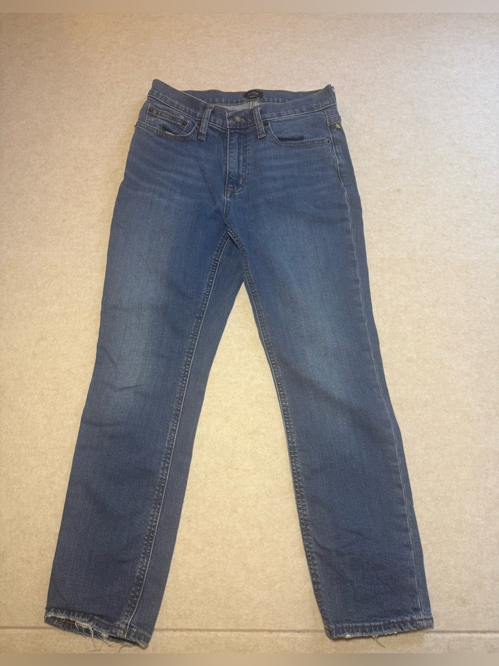 J.Crew Women's Medium Wash Straight Leg Denim Jeans Raw Hem Size 25